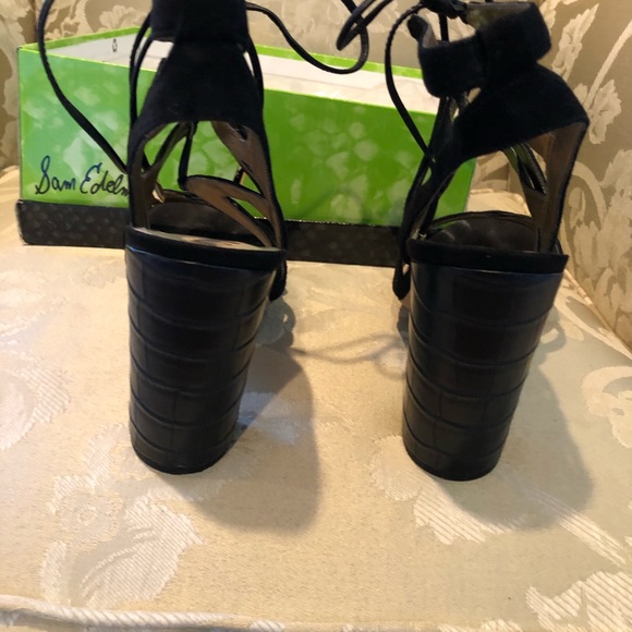Sam Edelman black suede high heel dress sandals. - Picture 2 of 6